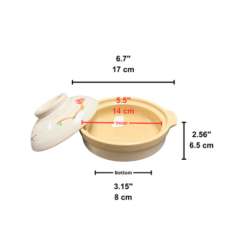 #774148 | 6.7" Shallow Clay Sand Pot | Donabe Hotpot for Stove & Oven - size