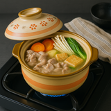 774164 | 7.5" Deep Clay Sand Pot | Donabe Hotpot for Stove & Oven - with food