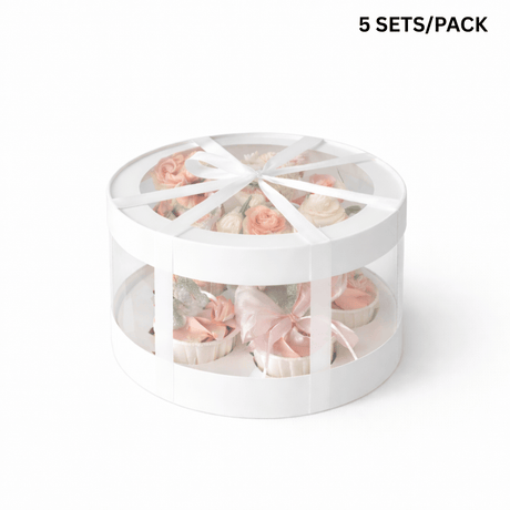 8.6" Round Cupcake Box W/ Window | 5-Cavity Display Case - 5 SETS