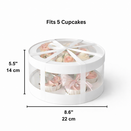8.6" Round Cupcake Box W/ Window | 5-Cavity Display Case - size