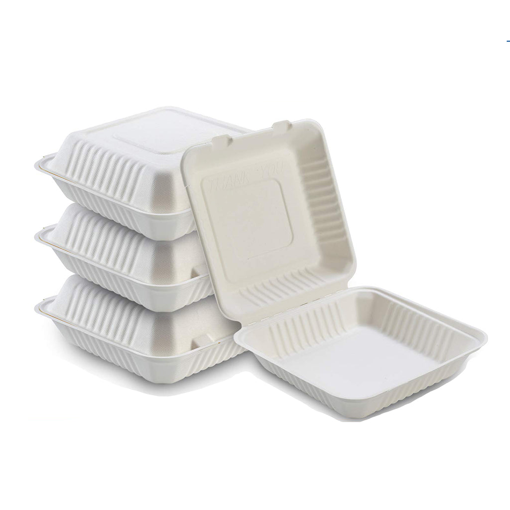 B026H | Sugarcane Square Clamshell Food Container | 8x8x3" - 200 Pcs