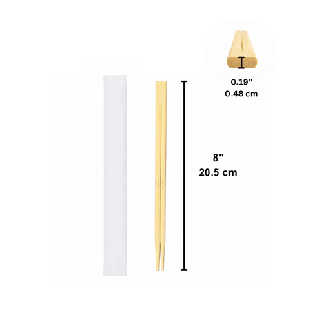 8" Individually Paper Wrapped Bamboo Chopsticks (2000 Pairs/Case) - size
