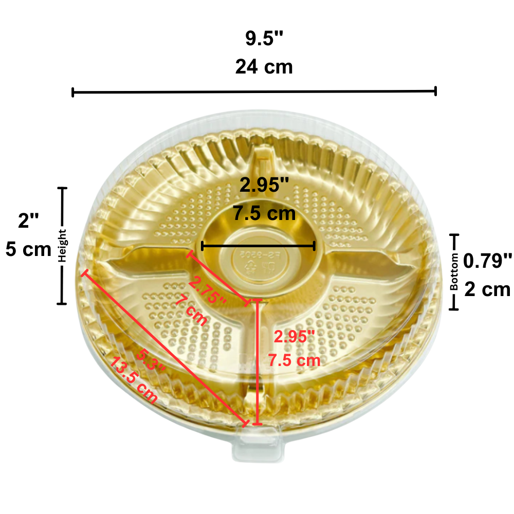 #9505 | 9.5" Golden Round Container W/ Clear Lid | 5 Compartment - size