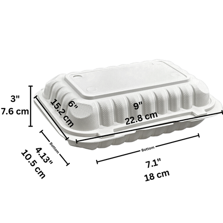 #96H | Microwavable PP Rectangular Clamshell Container W/ Hole | 9x6x3" - size