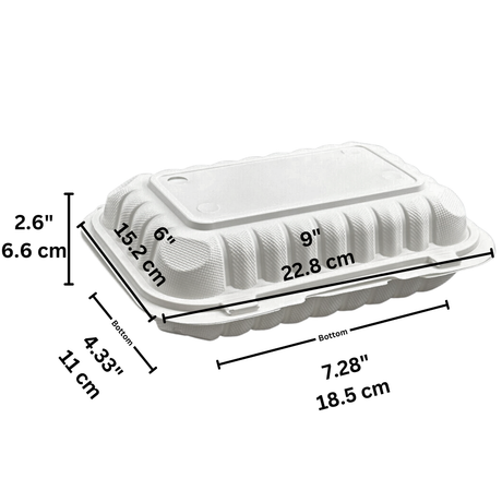 #96 | Microwavable PP Rectangular Clamshell Container W/ Hole | 9x6x2.6" - size