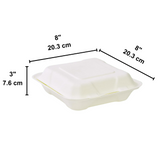 B031 | Sugarcane Clamshell Container | 8x8x3" | 3 Compartment - size