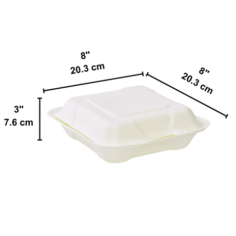 B031 | Sugarcane Clamshell Container | 8x8x3" | 3 Compartment - size