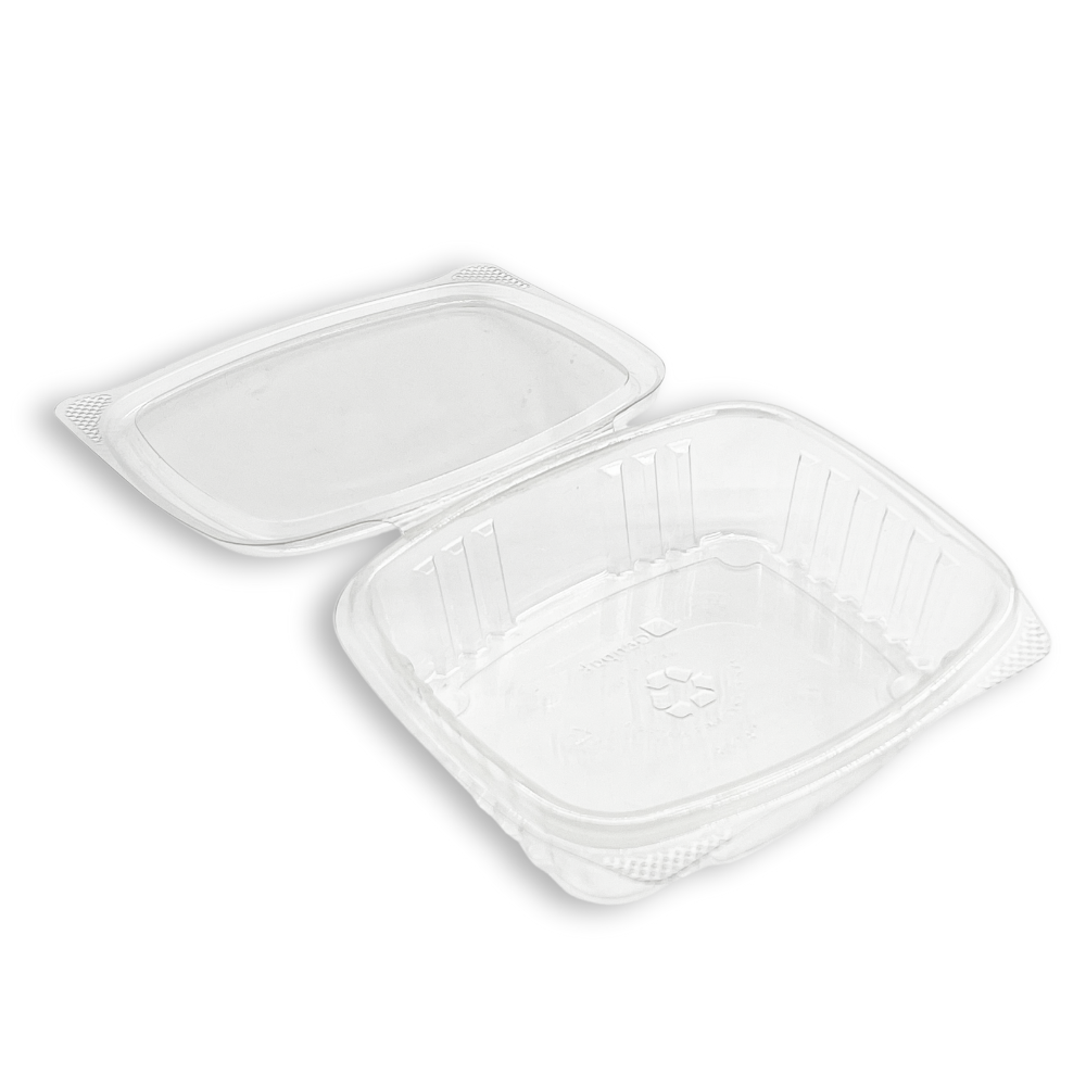 AD08 | 8oz PET Clear Rectangular Hinged Salad Container - open