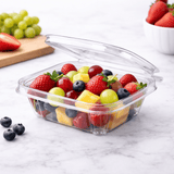 B07-OME-08ST | 8oz PET Clear Anti-fog Hinged Tamper Evident Salad Container - with salad