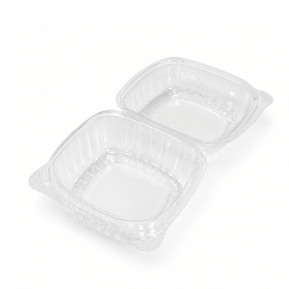 B07-OME-PET661 | Anti-fog Clear Hinged PET Container | 6x6x3"