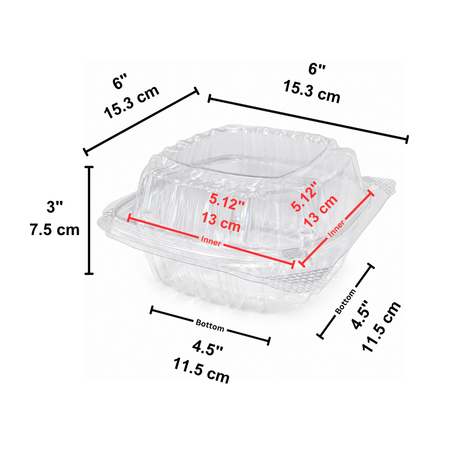 B07-OME-PET661 | Anti-fog Clear Hinged PET Container | 6x6x3"