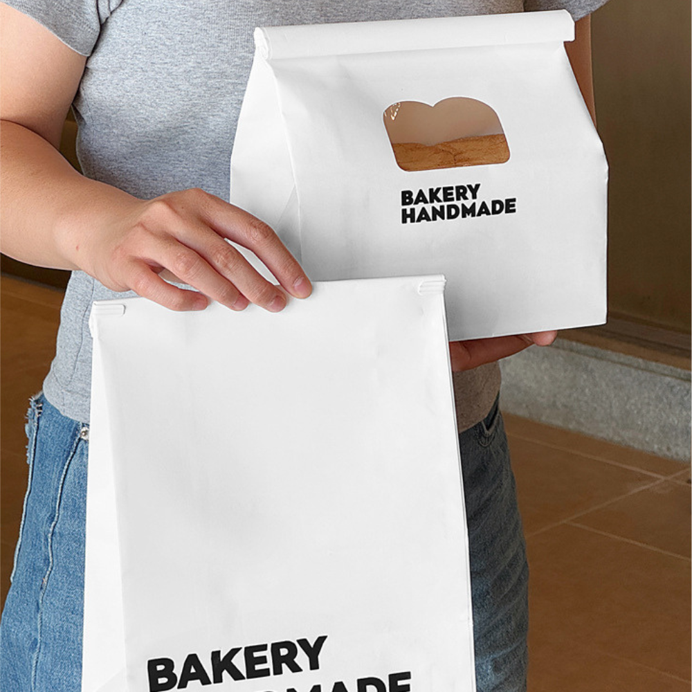 White Paper Bread Bag W/ Window & Tin Tie Tab Lock | 7.9x3.9x11" - with bread
