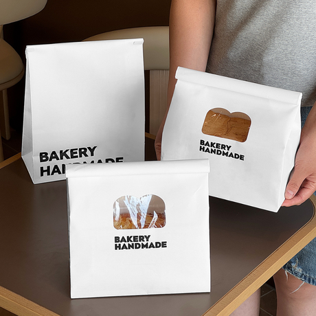 White Paper Bread Bag W/ Window & Tin Tie Tab Lock | 7.9x3.9x11" - 10 Pcs