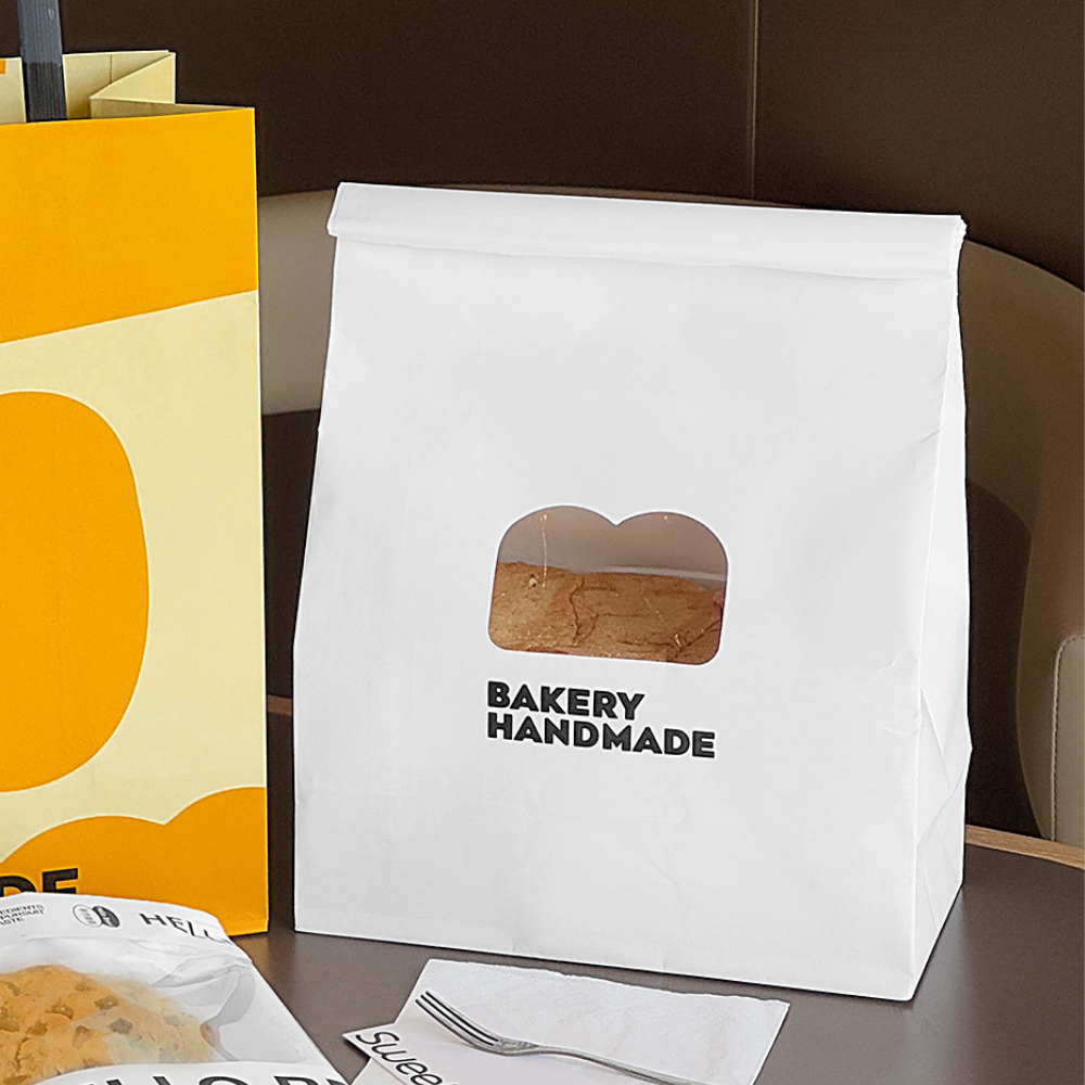 White Paper Bread Bag W/ Window & Tin Tie Tab Lock | 7.9x3.9x11" - front