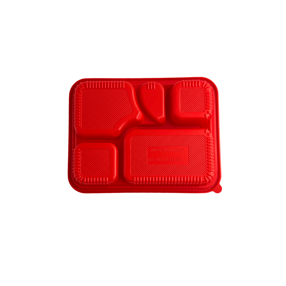 C01-OME-ATCLH32 | PP Red Rectangular Bento Box | 5 Compartment (Base Only)-back
