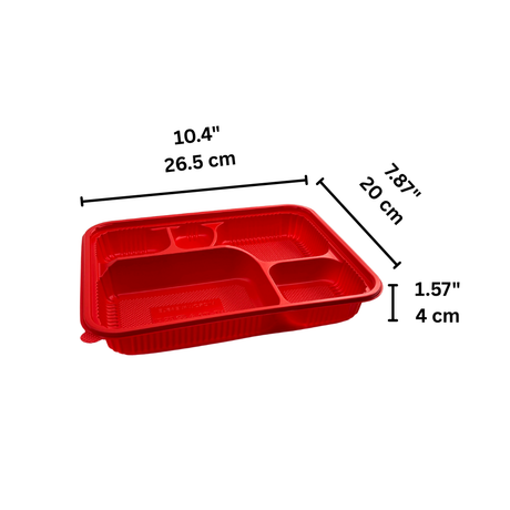 C01-OME-ATCLH32 | PP Red Rectangular Bento Box | 5 Compartment (Base Only)-size