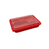 C01-OME-ATCLH32 | PP Red Rectangular Bento Box | 5 Compartment (Base Only)-with lid