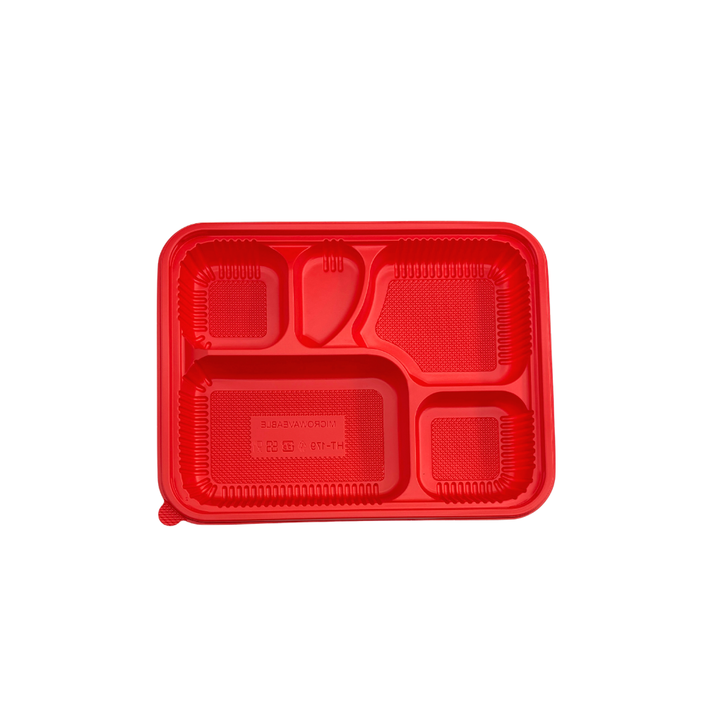 C01-OME-ATCLH32 | PP Red Rectangular Bento Box | 5 Compartment (Base Only)
