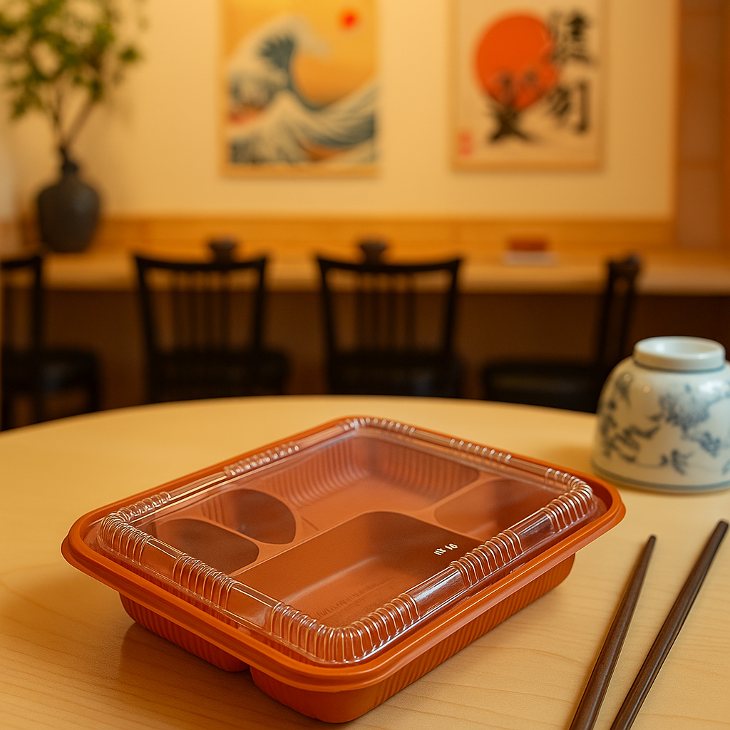 C01-OME-ATCLH32 | PP Red Rectangular Bento Box | 5 Compartment (Base Only)