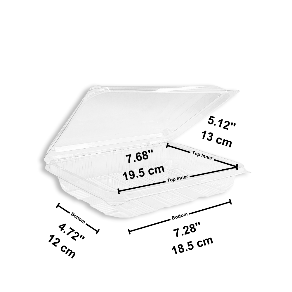 CC8 | Clear PET Rectangular Hinged Sushi Container | 8.47x6.1x1.57" - INNER SIZE