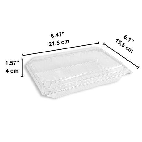 CC8 | Clear PET Rectangular Hinged Sushi Container | 8.47x6.1x1.57" - SIZE