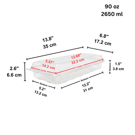 CF6090 | Clear Rectangular Hinged Bakery Container | 13.8x6.8x2.6" - SIZE