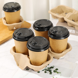 CH4SP2 | HD Splitable Kraft Paper 4 Cup Tray Holder - with cup