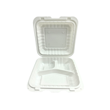CY-83 | PP Square Clamshell Container W/ Vent Hole | 3 Compartment | 8x8x3"-open