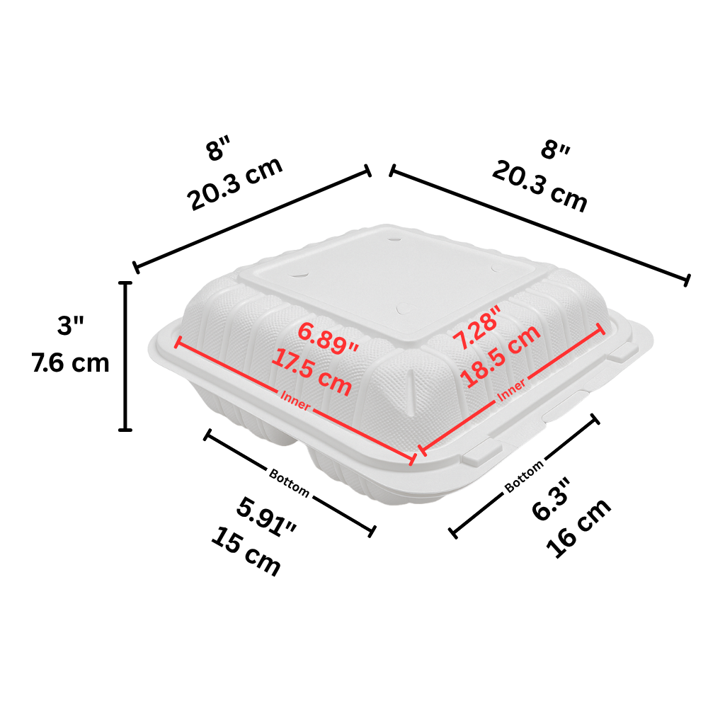 CY-83 | PP Square Clamshell Container W/ Vent Hole | 3 Compartment | 8x8x3"-size