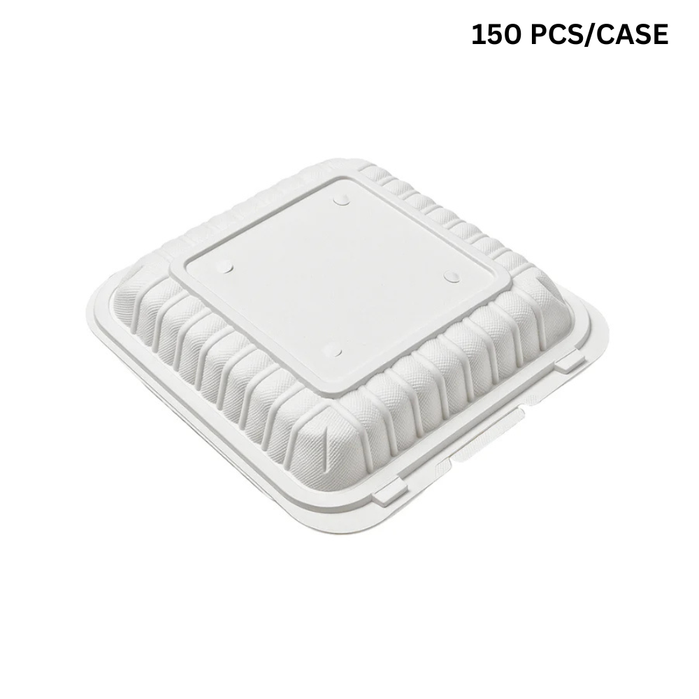 White disposable food container on a white background with '150 PCS/CASE' text.