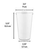 Size specifications for 16oz frosted bubble tea cup showing 90mm top diameter and 500ml capacity
