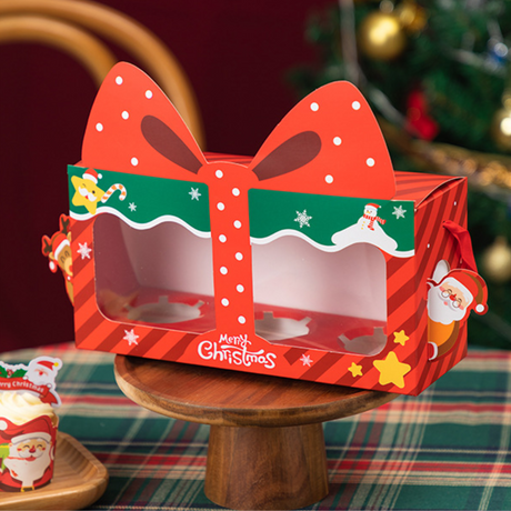 [Pre order] Christmas 3-Cupcake Box W/ Window & Handle - 5 Pcs