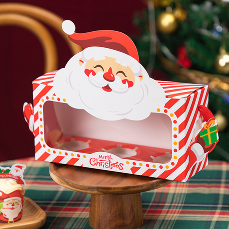 Christmas 3-Cupcake Box W/ Window & Handle - 5 Pcs