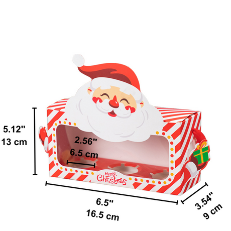 Christmas 3-Cupcake Box W/ Window & Handle - 5 Pcs