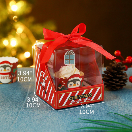 [Pre order] Christmas Clear Single Cupcake Box W/ Ribbon | Santa & Xmas Tree - 10 Pcs