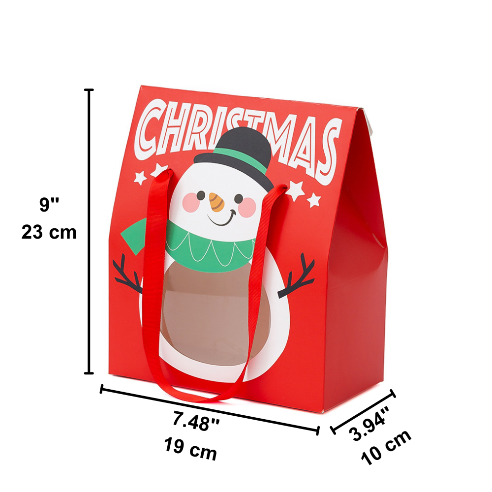 Christmas Gift Bag W/ Window & Handle | Santa & Snowman - 10 Pcs