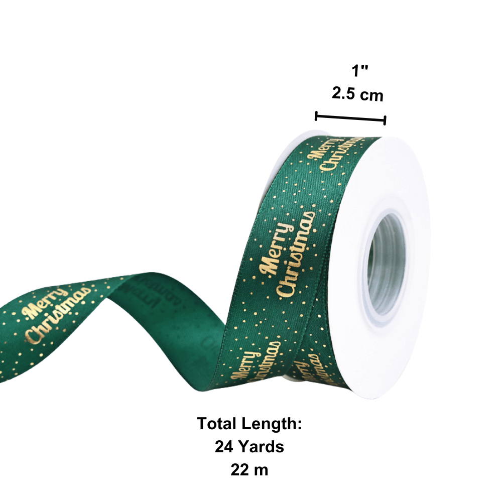 Ruban en tissu vert joyeux Noël 1" | 24 mètres - 1 rouleau