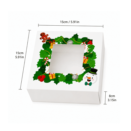 Christmas Holiday Bakery Boxes W/ Clear Window | 5.91x5.91x3.15" | Festive Cake & Cookie Gift Boxes - sizes