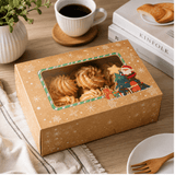 Christmas Holiday Bakery Boxes W/ Clear Window | Kraft Santa & Tree | 8.27x5.91x2.76" - with cookie