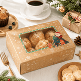 Christmas Holiday Bakery Boxes W/ Clear Window | Kraft Santa & Tree | 8.27x5.91x2.76" - with pastry