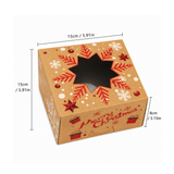 Christmas Holiday Bakery Boxes W/ Clear Window | Kraft Snowflake | 5.91x5.91x3.15" - size