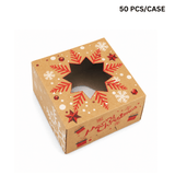 Christmas Holiday Bakery Boxes W/ Clear Window | Kraft Snowflake | 5.91x5.91x3.15" (50 Pcs/Case)