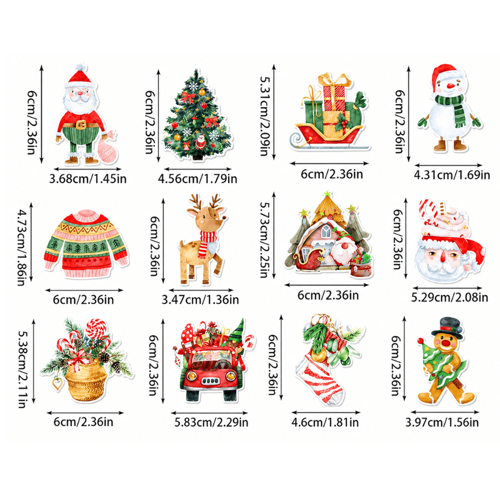 Christmas Holiday Cupcake Toppers W/ Paper Sticks | 12 Assorted Festive Designs | 300g Cardstock - size