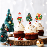 Christmas Holiday Cupcake Toppers W/ Paper Sticks | 12 Assorted Festive Designs | 300g Cardstock -  with cupcake