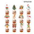 Christmas Holiday Cupcake Toppers W/ Paper Sticks | 12 Assorted Festive Designs | 300g Cardstock (12 Pcs/Set)