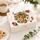 Christmas Holiday Rectangular Bakery Boxes W/ Clear Window | Snowman Wreath | 8.27x5.91x2.76" - with cookie