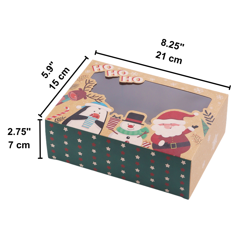 Christmas Kraft Paper Donut & Dessert Boxes W/ Window | 8.25x5.9x2.75 – Christmas Characters size