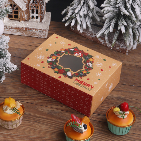 Christmas Kraft Paper Donut & Dessert Boxes W/ Window | 8.25x5.9x2.75 – Christmas Wreath