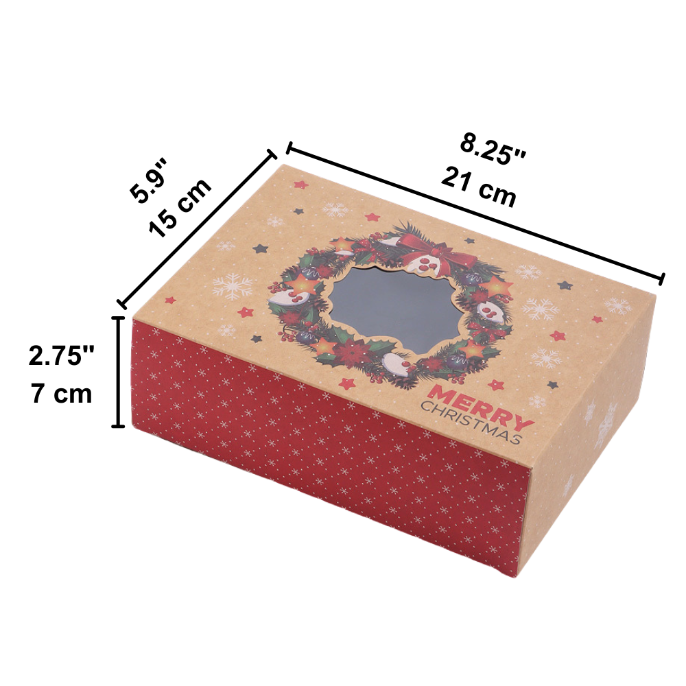 Christmas Kraft Paper Donut & Dessert Boxes W/ Window | 8.25x5.9x2.75 – Christmas Wreath size