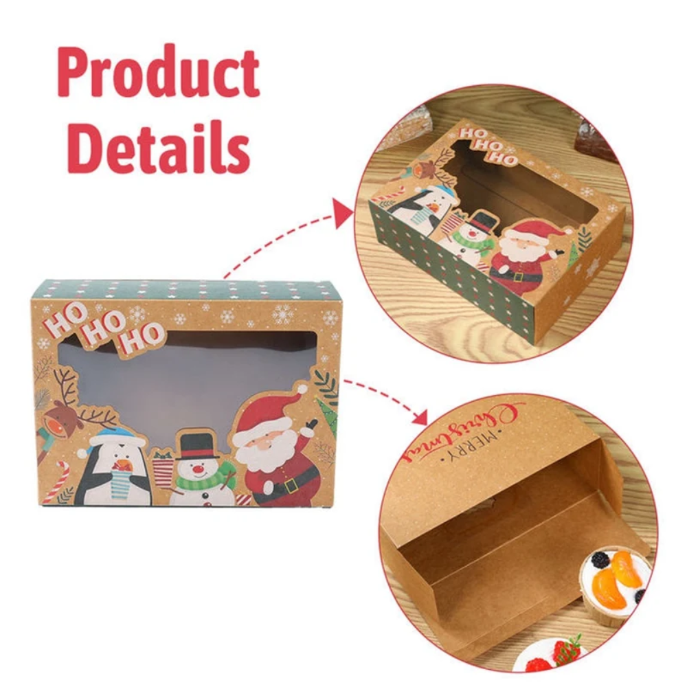 Christmas Kraft Paper Donut & Dessert Boxes W/ Window | 8.25x5.9x2.75 – details